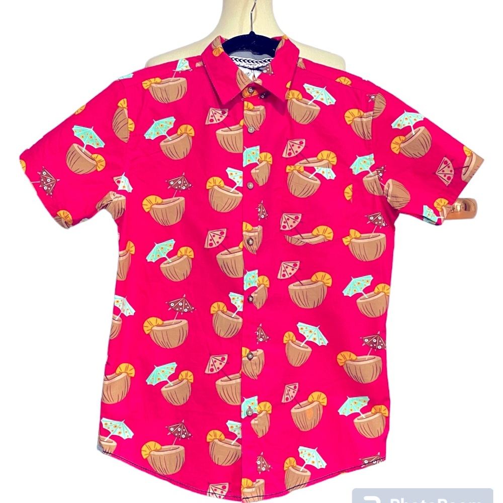 Huntington BC Men’s M Hawaiian Shirt Coconut Cocktail Cotton Pink NWT Unisex